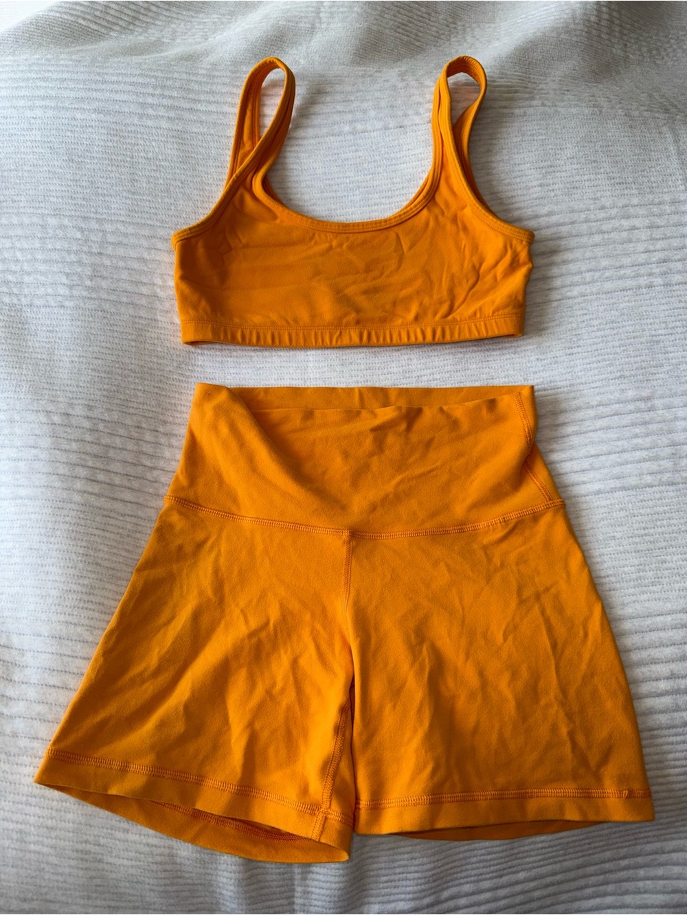 TNA Tangerine Orange Shorts and Mini Bra Top Activewear Set (M)